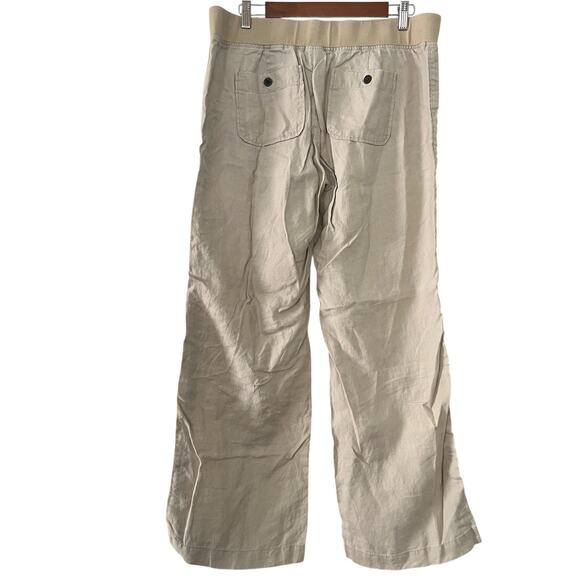 Athleta Linen Pants •14 P• Straight Wide Leg Beige Pull On Lower Rise Beach Tan - Picture 4 of 10